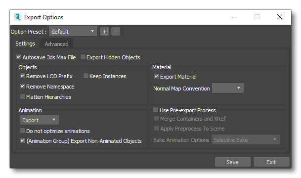 Preset Export Options
