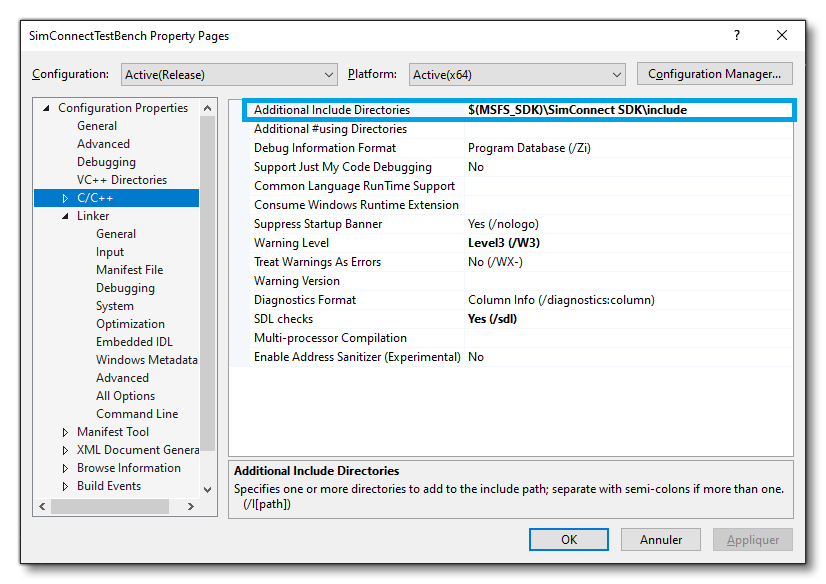 SimConnect Additional Include Directories