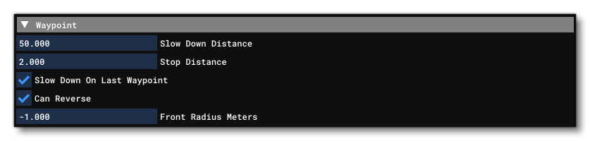 The Waypoint Parameters In The AI Tab