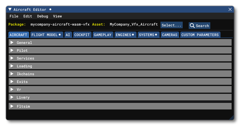 The Aircraft Editor Aircraft Tab