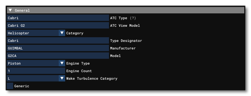 The General Section Of The Aircraft Tab