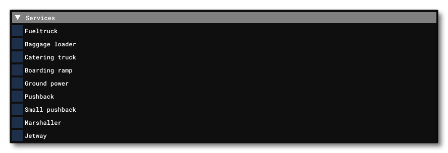 The Services Section Of The Aircraft Tab
