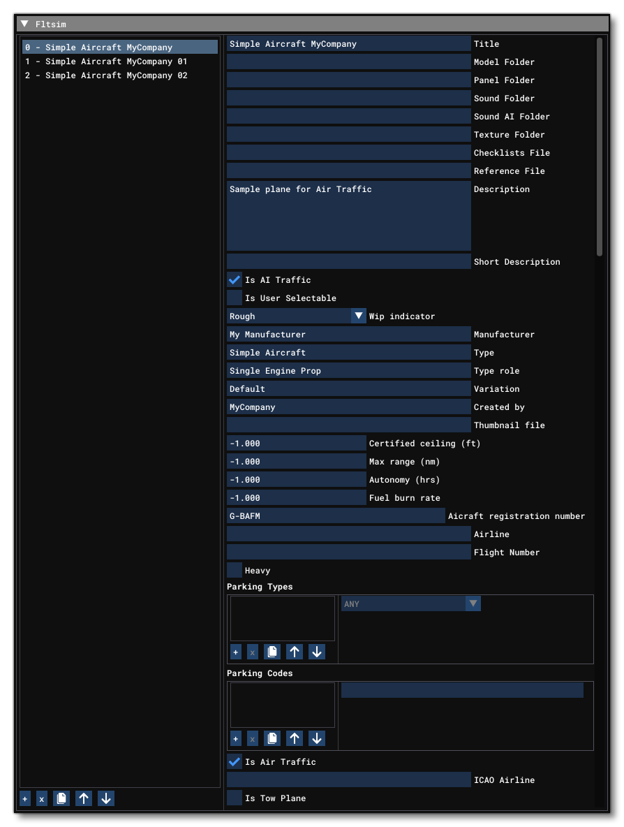 The FLTSIM Section Of The Aircraft Tab