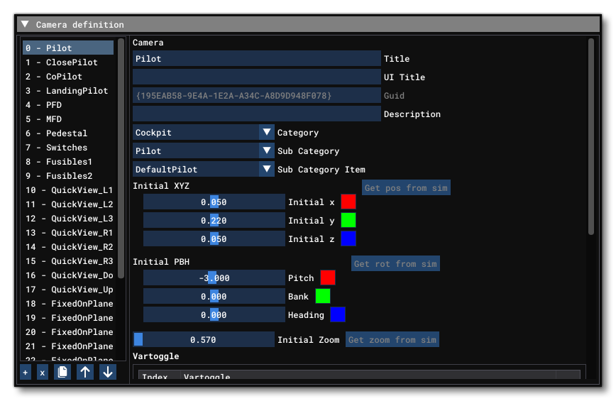The Camera Definition Section Of the Cameras Tab