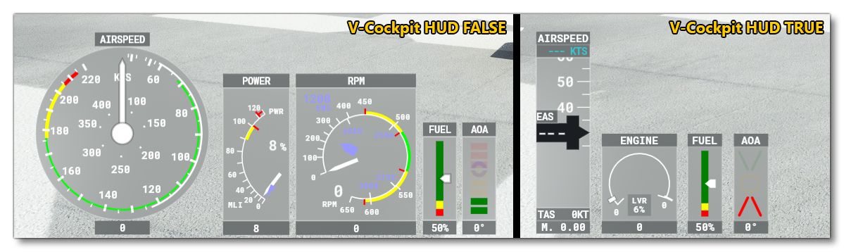 Example of V-Cockpit Enabled and Disabled