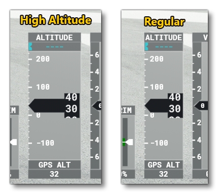 Example of High Altitude Display Enabled and Disabled