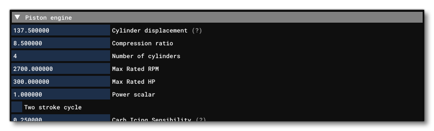 The Piston Engine Section Of The Engines Tab