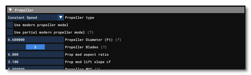 The Propeller Section Of The Engines Tab