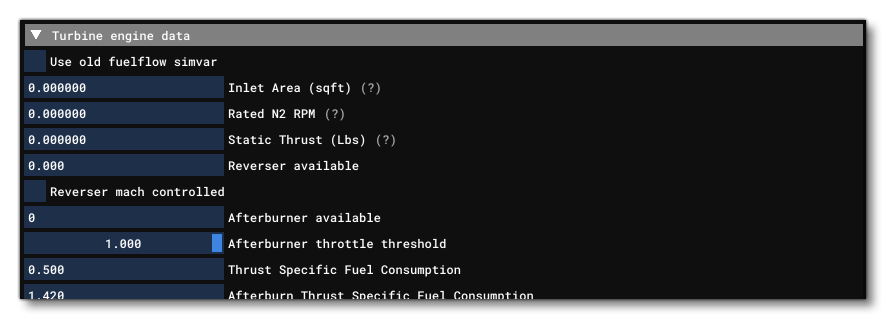 The Turbine Engine Section Of The Engines Tab