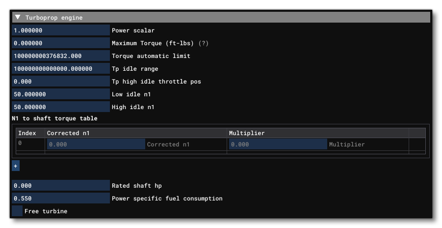 The TurboProp Section Of The Engines Tab