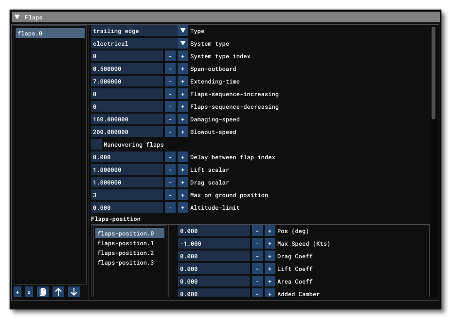 The Flaps Section Of The Flight Model Tab