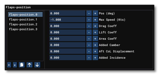 The Flaps Position Options
