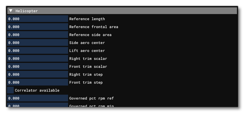 The Helicopter Section Of The Aircraft Editor 
