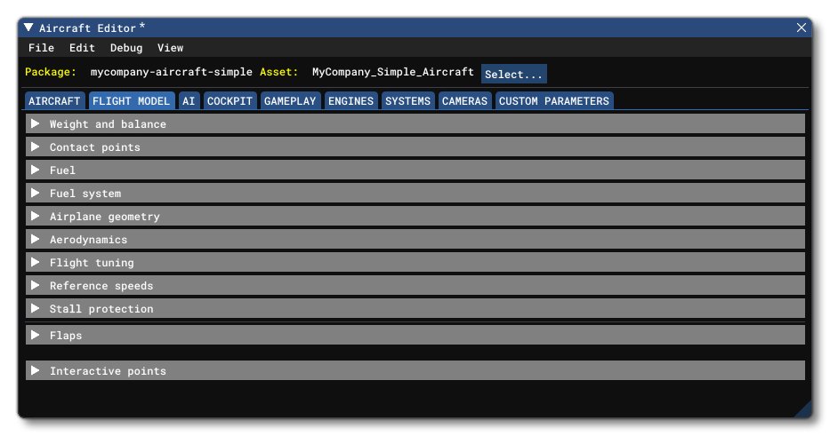 The Aircraft Editor Flight Model Tab