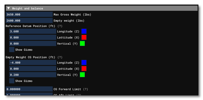 The Weight And Balance Section Of The Flight Model Tab