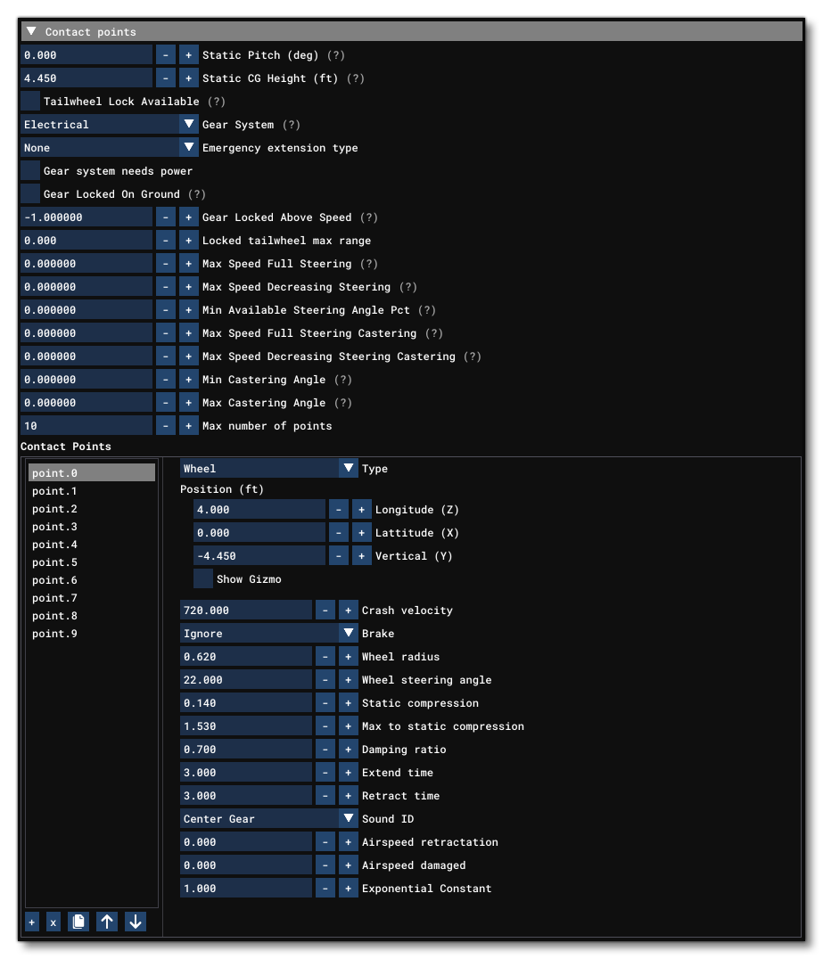 The Contact Points Section Of The Flight Model Tab