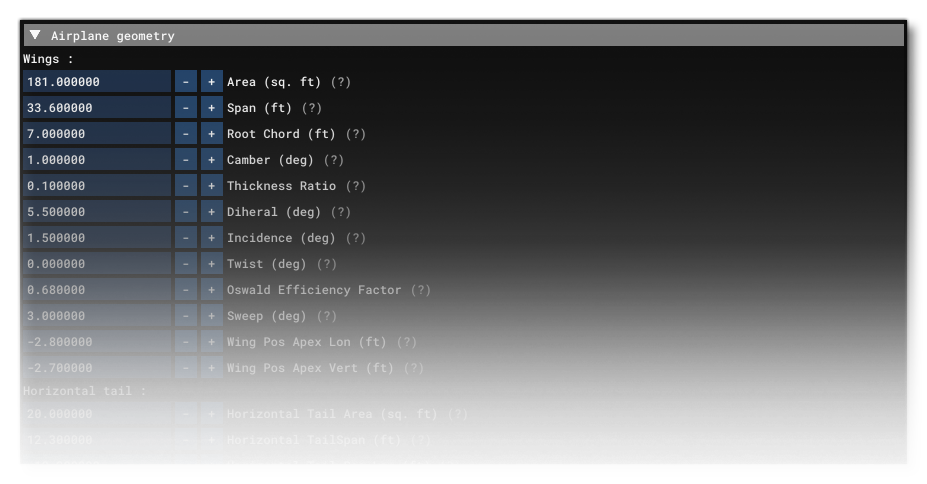 The Airplane Geometry Section Of The Flight Model Tab