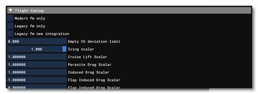 The Flight Tuning Section Of The Flight Model Tab