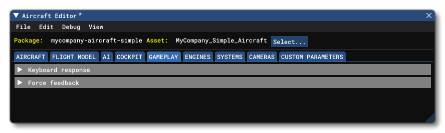 The Gameplay Tab In The Aircraft Editor