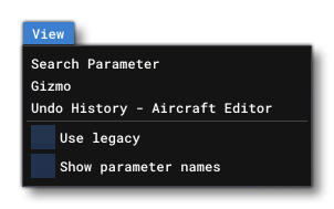 The Aircraft Editor View Menu