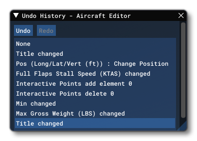 The Undo Window In The Aircraft Editor
