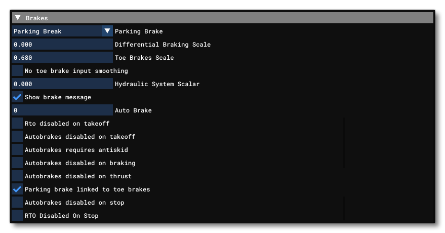 The Brakes Section Of The Systems Tab