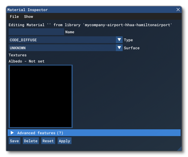 The Material Inspector For A New Material