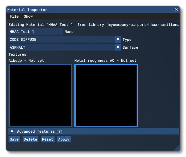 The Material Inspector Showing Two Empty Textures