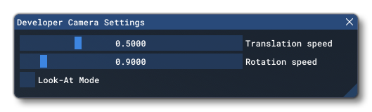 The Developer Camera Settings Window