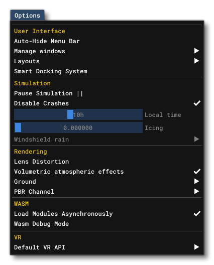 The Developer Mode Options Menu