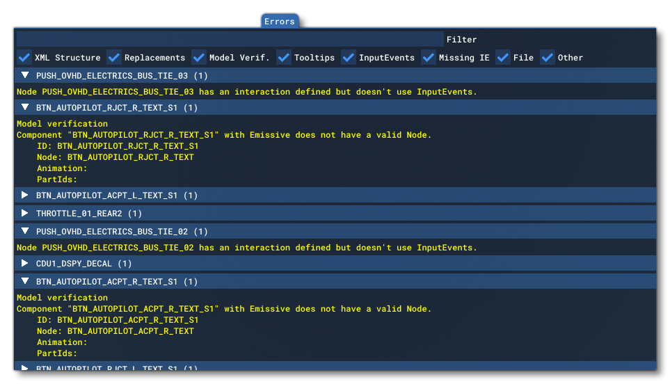 The Errors Tab Of The Behaviors Window