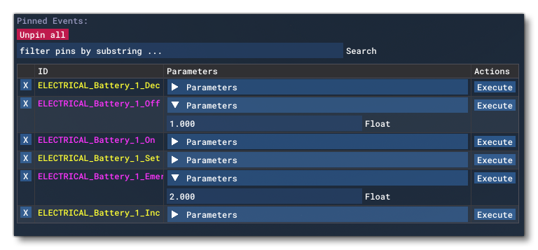 Different Pinned Events In The Control Panel