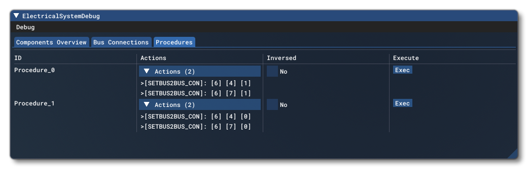 The Debug Electrical Procedures Tab