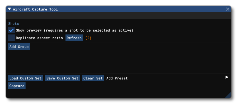 The Aircraft Thumbnail Capture Tool Window
