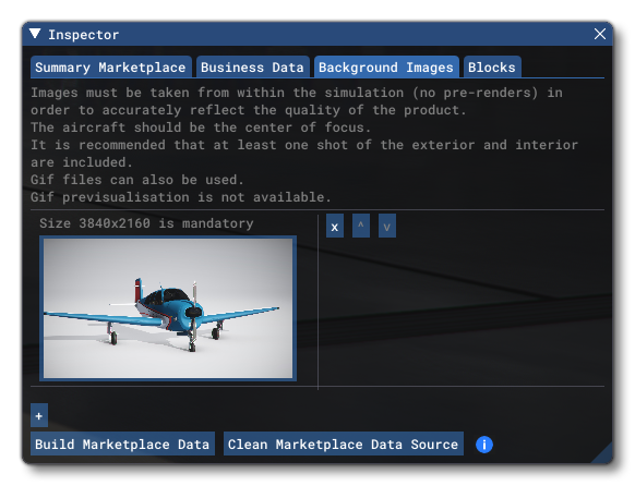 The Background Images Tab In The Inspector For Marketplace Data