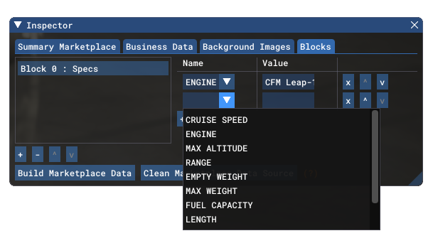 The Blocks Tab Specifications Block
