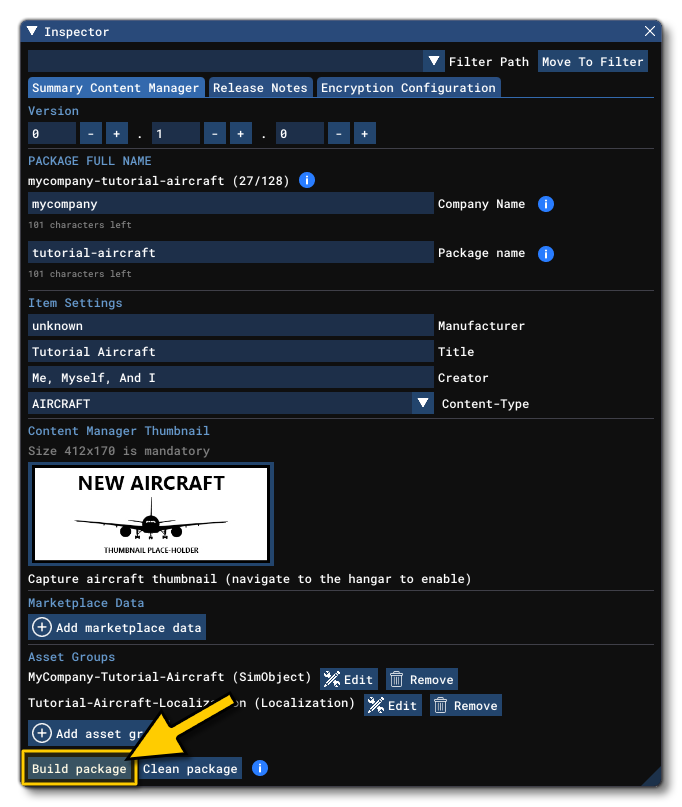 The Build Button In The Inspector For A Package