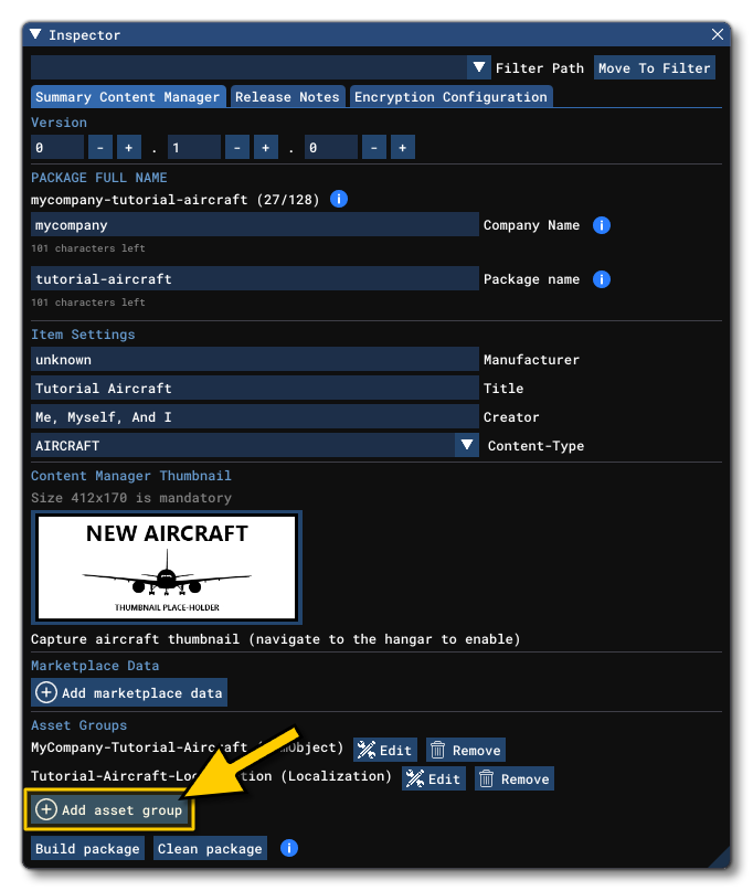 Add More Asset Groups To A Package