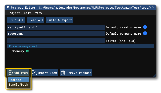 The Add Item Button In The Project Editor