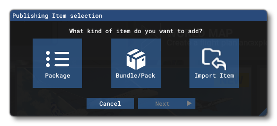 The Publishing Item Selection Window