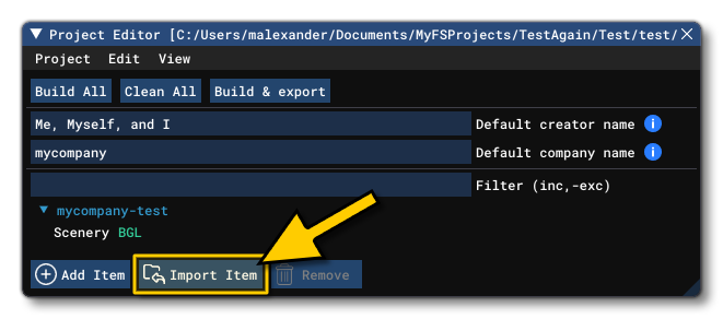 The Add Item Button In The Project Editor