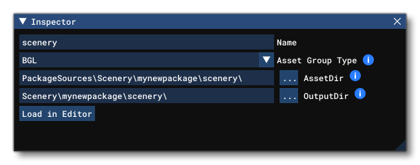 The Project Editor Inspector Showing An Asset group