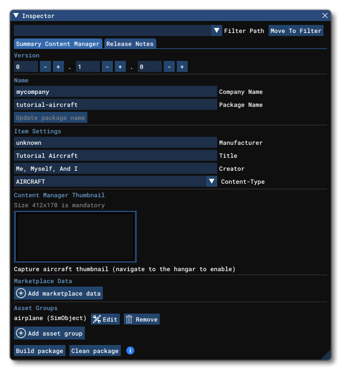 The Inspector Window For A Package