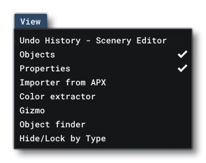 The View Menu In The Scenery Editor