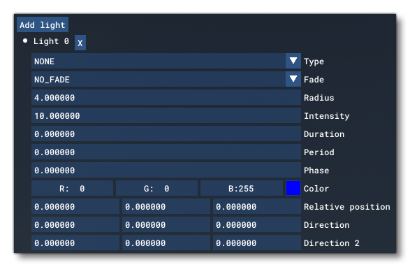 Options To Modify A Light In A Preset