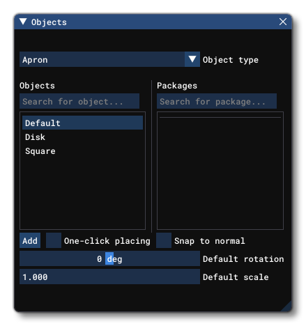 Different Apron Object Elements Listed In The Objects Window