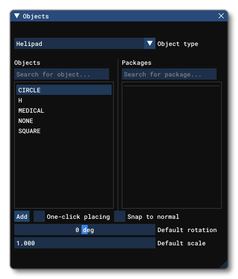 Different Helipad Object Elements Listed In The Objects Window