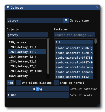A Jetway Object In The Objects Window Using The Filter