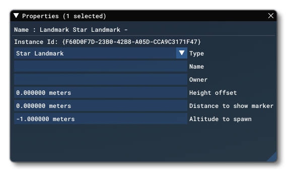 The Properties Window For A LandmarkLocation Object