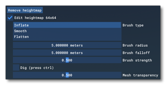 The Brush Options For Heightmaps In The Properties Window